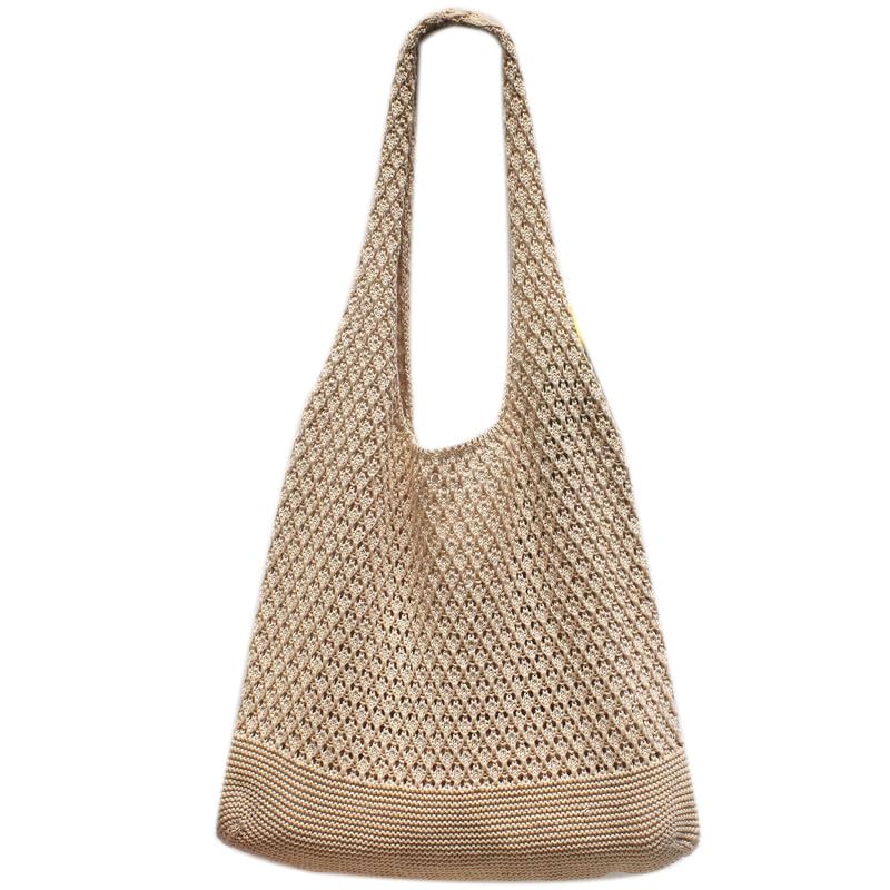 Boho Crochet Beach Tote Shoulder Bag with Colored Beads | Colorful Aesthetic Hippie Knit Bag for Women