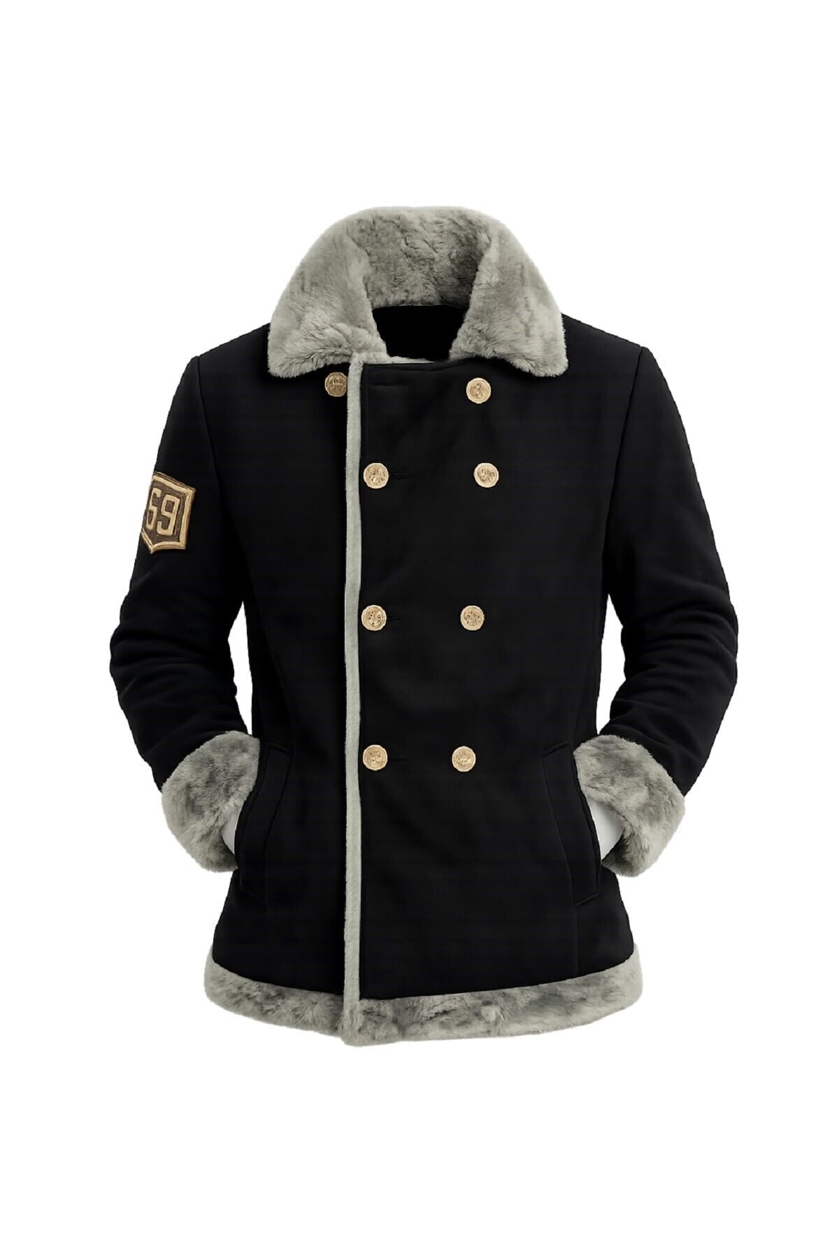 1 Pi3c3 Shearling-Jacke, Premium-Anime, Sanji-inspirierter Cosplay-Mantel, Unisex-Mantel, Halloween