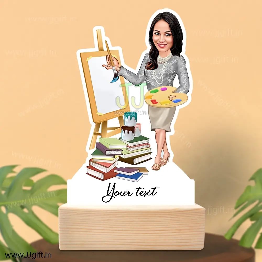 Personalized Artist Caricature Gift | A-Grade Acrylic | Polished Pine Wood Base | 20 x 11 x 3.5 cm (Caricature Acrylic and Pine Wood Picture Frame)-picture-41