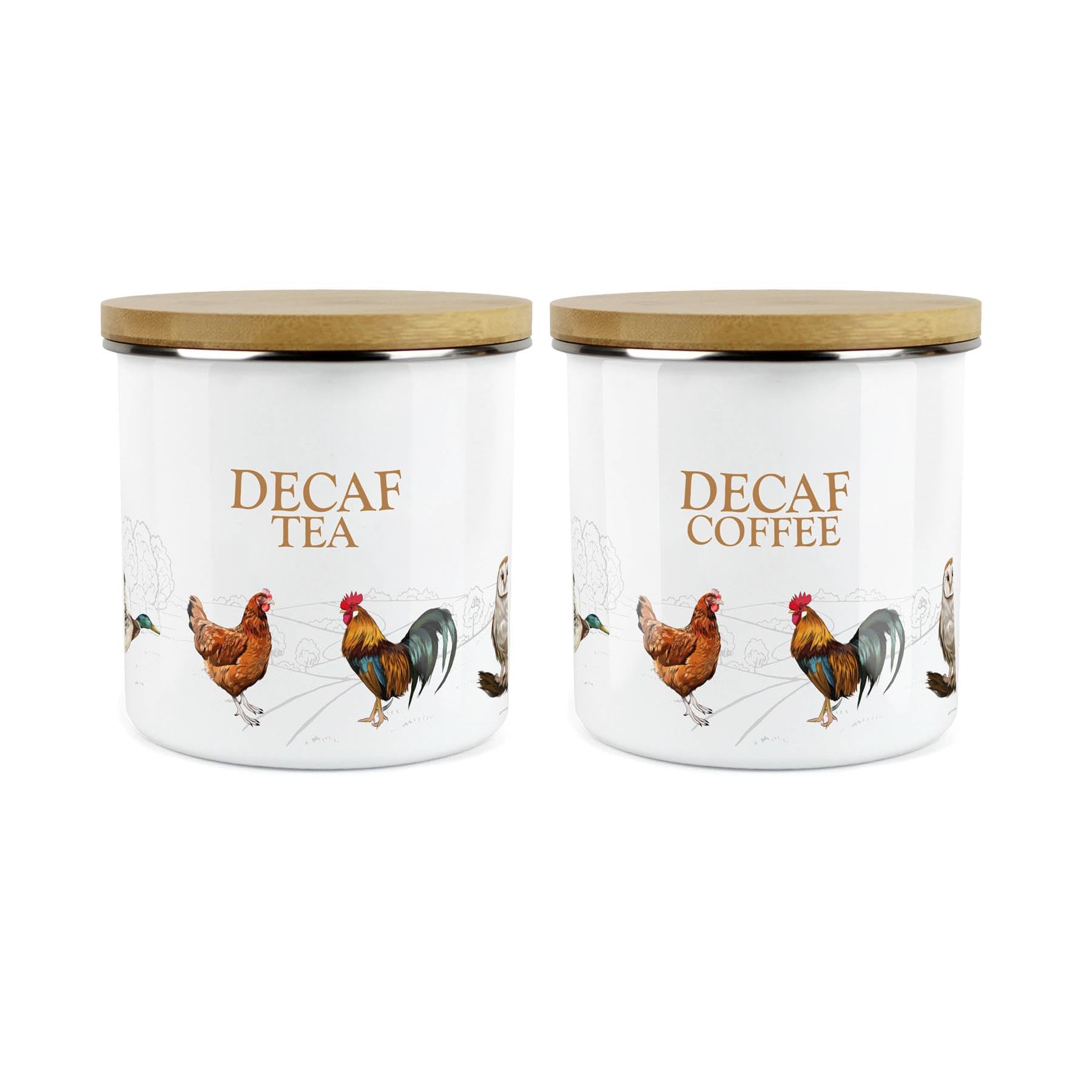 Purely Home Country Farm Decaf Tea & Decaf Coffee Kitchen Canisters Set - Metal Enamel Hot Drinks/Food Storage Gift Set of 2
