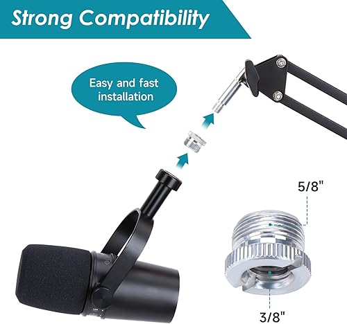 Miniatura 7 de YOUSHARES MV7 Soporte de brazo de brazo de montaje en pared con parabrisas de micrófono y abrazadera de montaje en mesa, brazo de soporte de