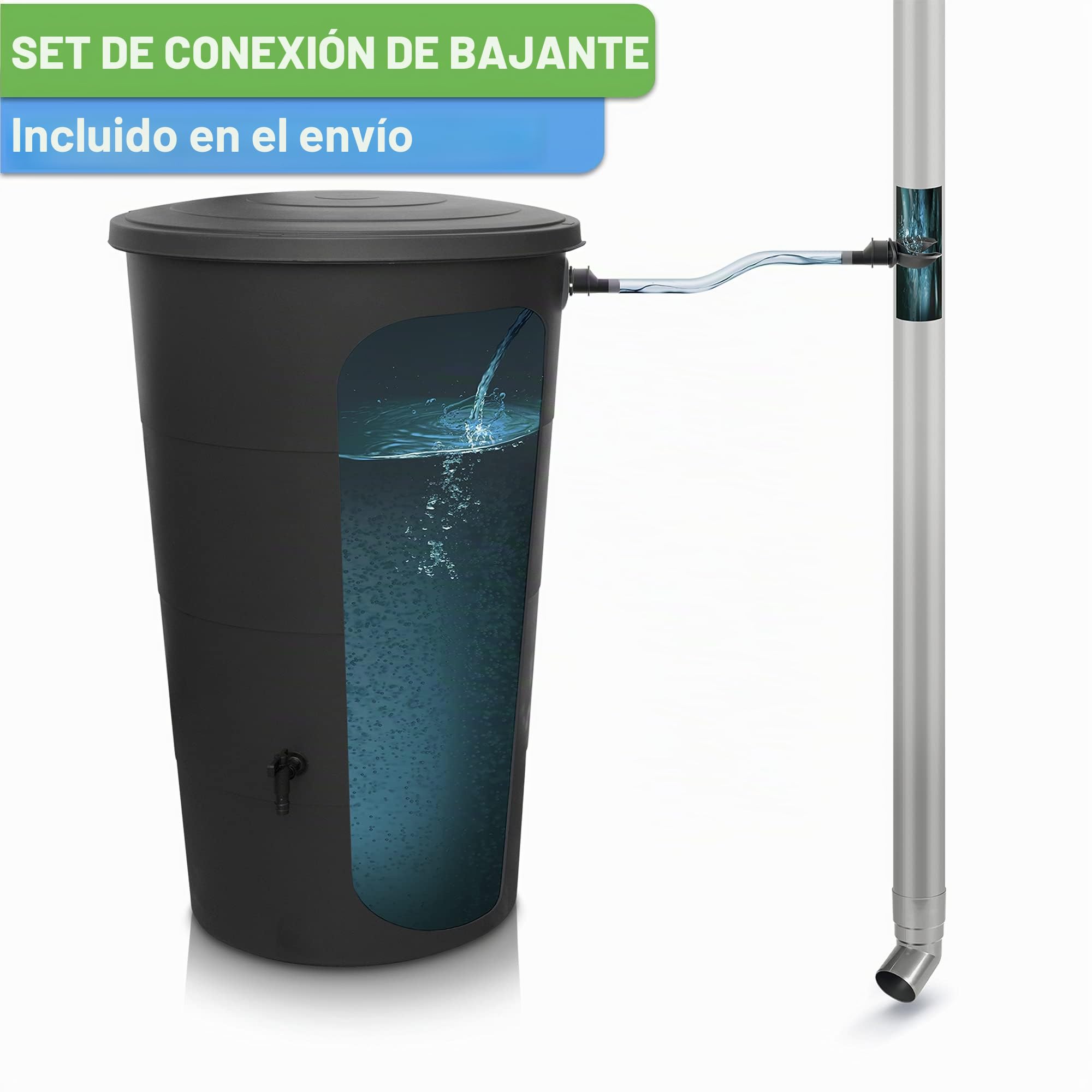 YourCasa Deposito Agua de 160litros [Incluido el colector de Lluvia] Barril de Lluvia con conexión de Tubo de Bajada Set – bidon Agua de Lluvia con Grifo - depósito de Agua (Antracita)…