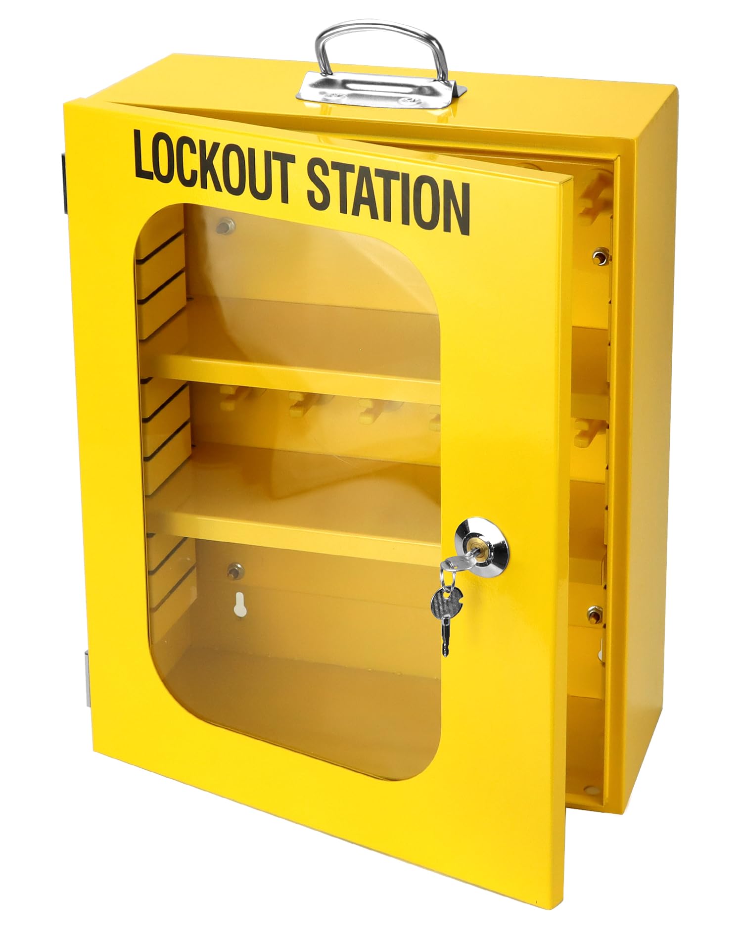 QWORK Lockout Tagout Cabinet, Heavy Duty Loto Station Cabinet with Clear Door & Lock,Wall Mounted Loto Box Cabinet, Steel Construction, Large Capacity Storage for Machine Service, Yellow