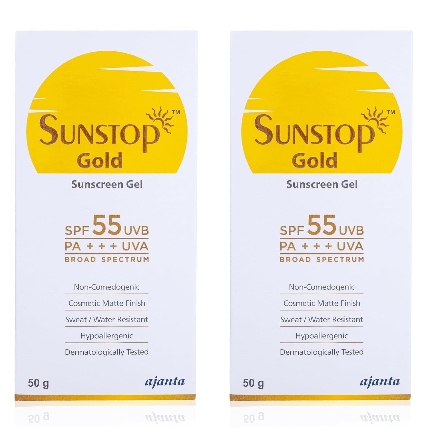 Sunstop Gold Sunscreen Gel SPF 55 PA+++ | Matte Finish & Sweat/Water Resistant 50g,Pack of 2