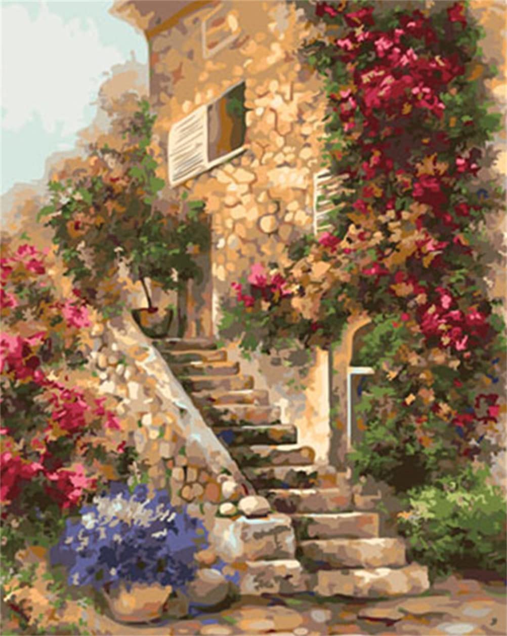Amazon.co.jp: Meecaa Paint by Numbers 風景 花 階段 ハウス