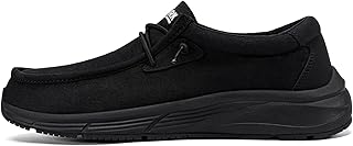 LARNMERN Men Non Slip Shoes Work Slip On Food Service Slip Resistant Shoe Kitchen Chef Loafers Boat Canvas Casual Walking Black