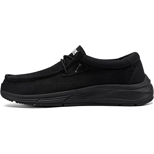 LARNMERN Men Non Slip Shoes Work Slip On Food Service Slip Resistant Shoe Kitchen Chef Loafers Boat Canvas Casual Walking Black