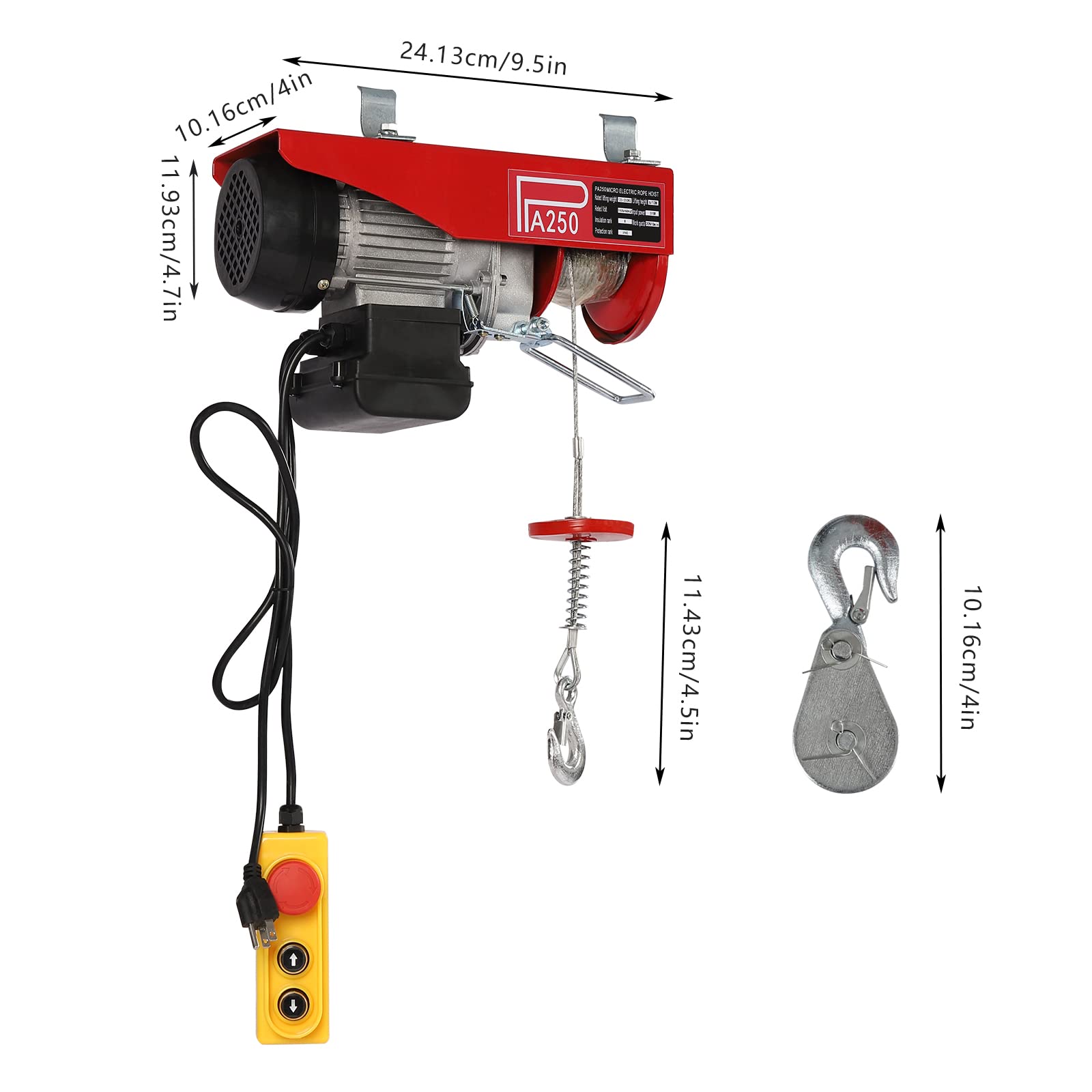 Electric Hoist, 110V 220lbs Lift Electric Winch, Electric Lift, Electric Hoist with Remote Control & Double Slings for Lifting in Factories, Warehouses, Construction Site, Mine Filed