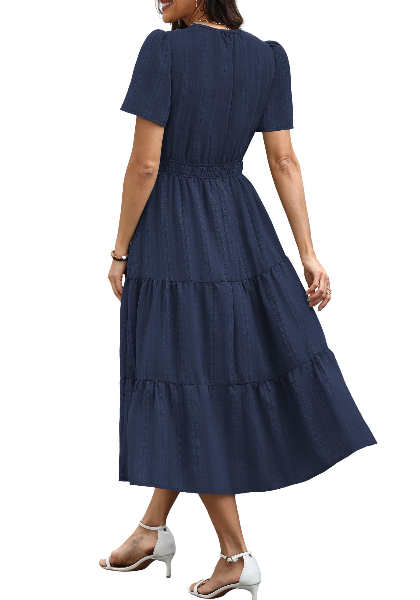 RUMIA Women Casual Midi Maxi Dresses Short Sleeve V Neck Elastic Waist Vacation Dress Pockets（S-2XL — view 5