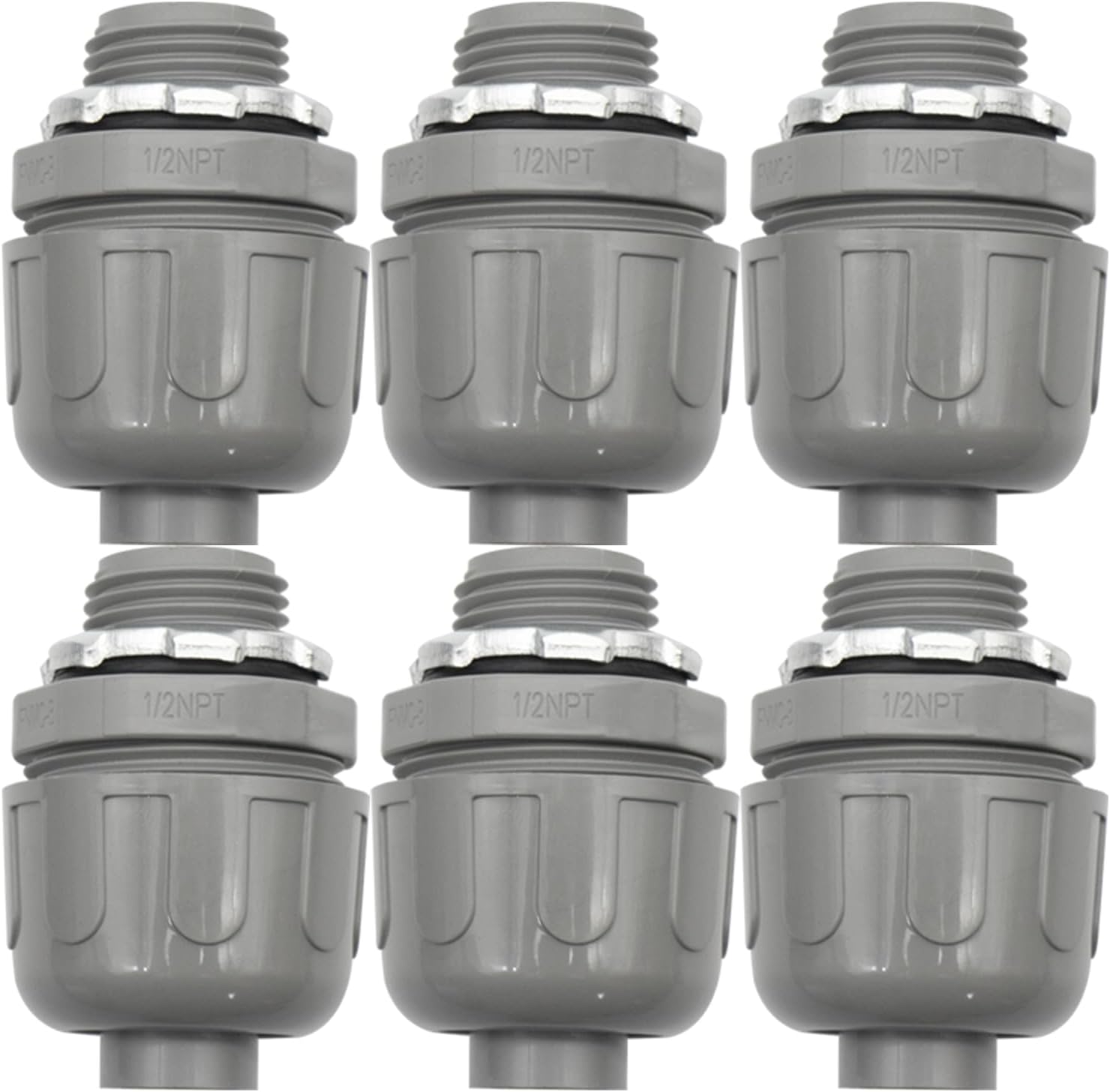 30 Pack 1/2 Inch Flexible Conduit Connectors, 15 Pack 90-Degree and 15 Pack 180-Degree PVC Conduit Fittings, Grey Liquid-Tight Connector for Home Outdoor Tubes, UL Listed