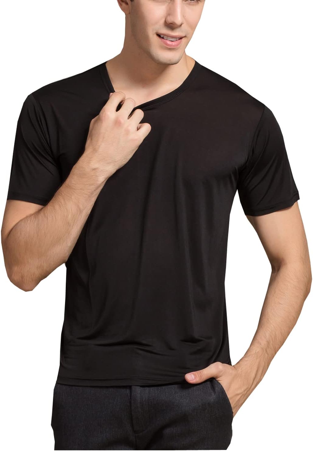 METWAY Mens Silk T Shirt Casual Short Sleeve Crew Neck MulberrySilk Tee Undershirt Super Soft/Breathable Workout Shirt - Image 2