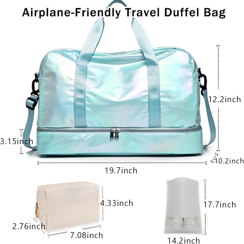 Gym Bag for Women Sports Travel Duffel Bag with Toiletry Bag Weekender Overnight Carry On Bag with Shoes Compartment Wet Pocket for Women Girls Yoga Dance Tote Workout Hospital Swim Bags Green