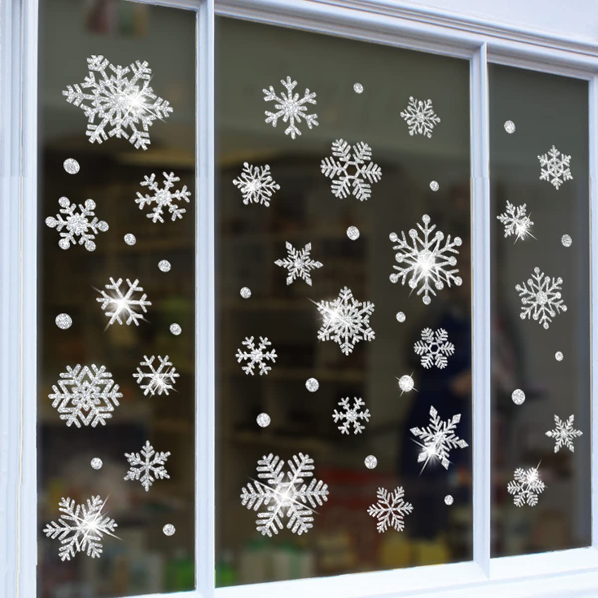 Heekpek Kerst Raamstickers Xmas Raamdecoratie PVC Herbruikbare Kerst Raam Klampt Vrolijk Kerstfeest Stickers Decoratie met Sneeuwvlokken Kerstboom Gift Sokken Eanden Kerstman Stickers