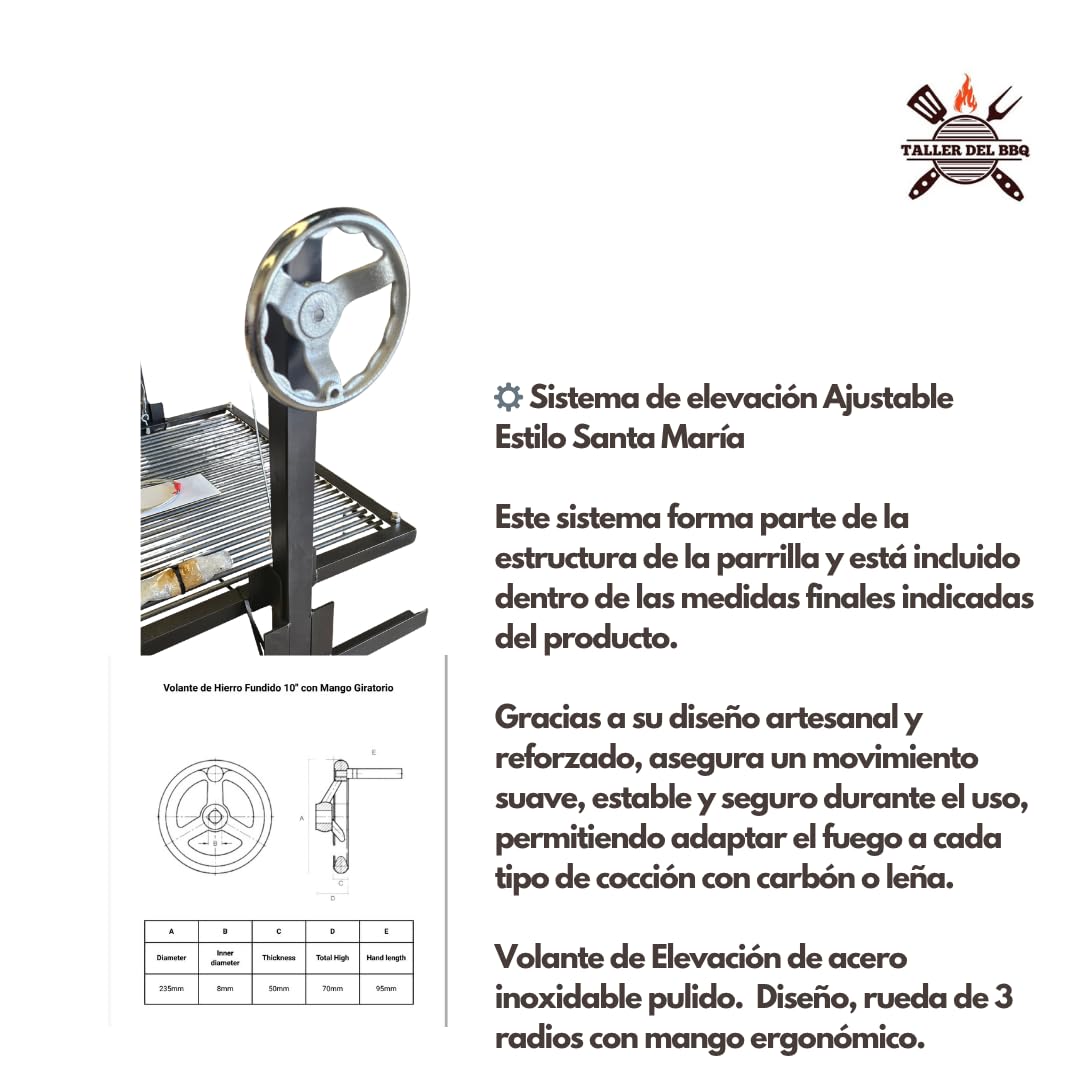 Griglia argentina portatile - Stile Santa Maria - #WorkerDelBBQ Acciaio rinforzato con sistema di sollevamento | Realizzata a mano da officina BBQ | Per legna o carbone