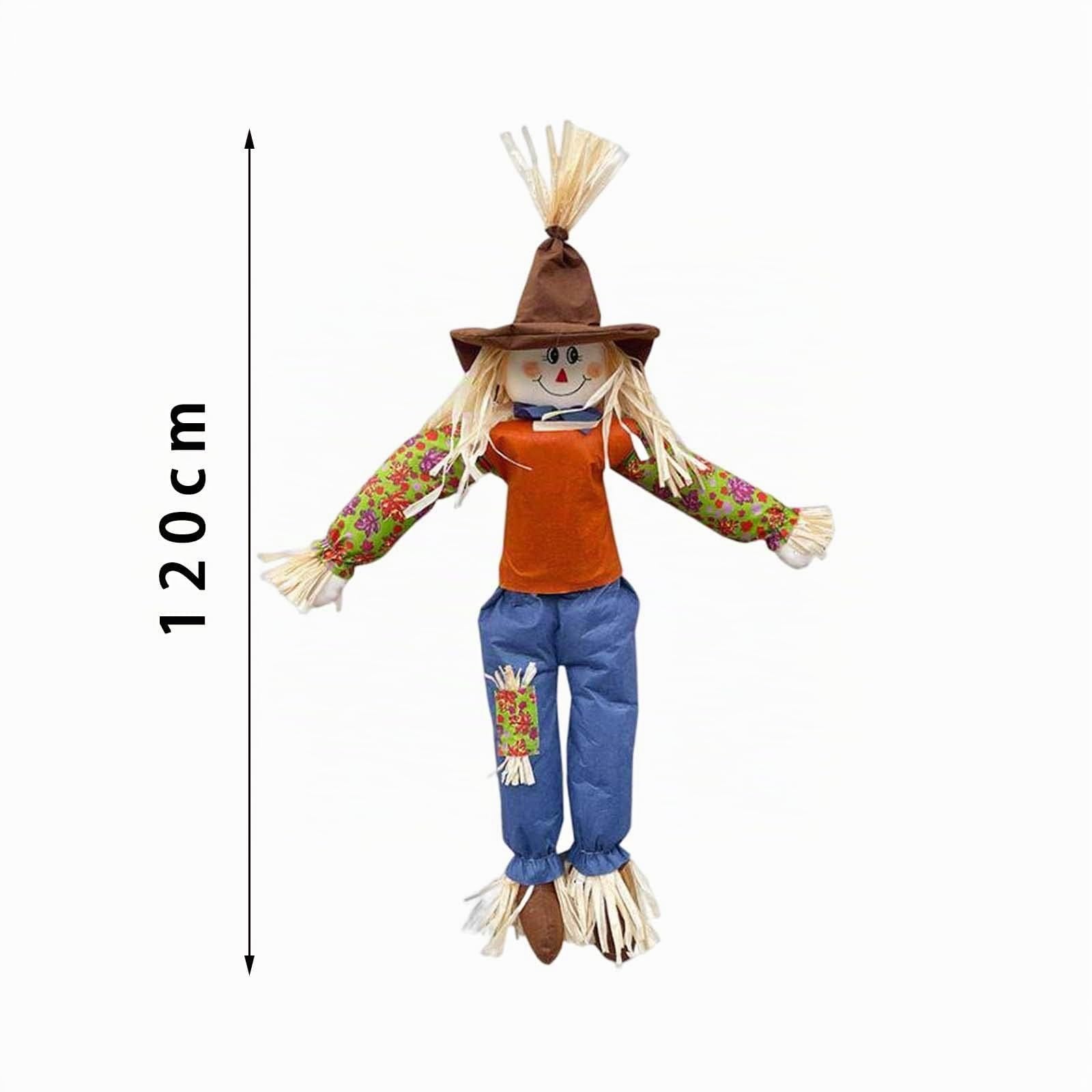 Gralara Épouvantail Décoratif d'automne pour Jardin et Extérieur | Grand Épouvantail Debout de Jardin en Tissu 120 cm, Accessoire de Thanksgiving, Halloween et Fête des Moissons