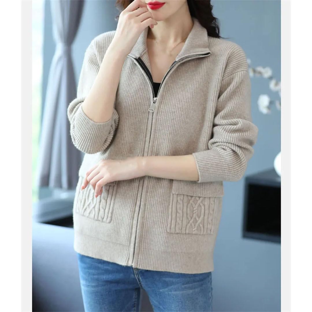 Alloaone Chaqueta De Punto para Mujer, Cárdigan con Cremallera, Suéter Informal con Cuello Levantado, Cárdigans De Punto