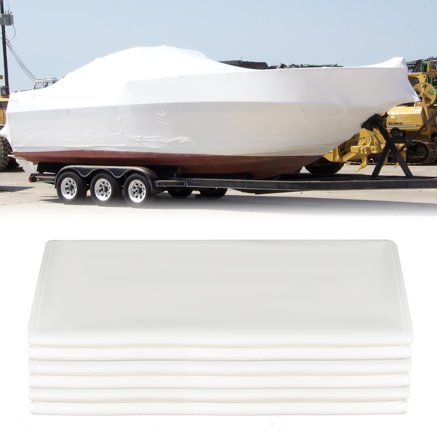 Polyethylene Plastic Shrink Wrap, White Boat Shrink Film for Use with Heat Gun Waterproof UV Resistance 7 Mil Heavy Duty Shrink Wrap Protection for Boats and Jetskis (14' x 30')