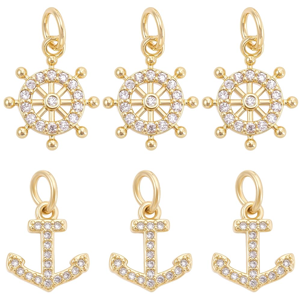 Breloques ancre dorées à l'or 18 carats et strass, pendentifs de luxe sur le thème de la mer