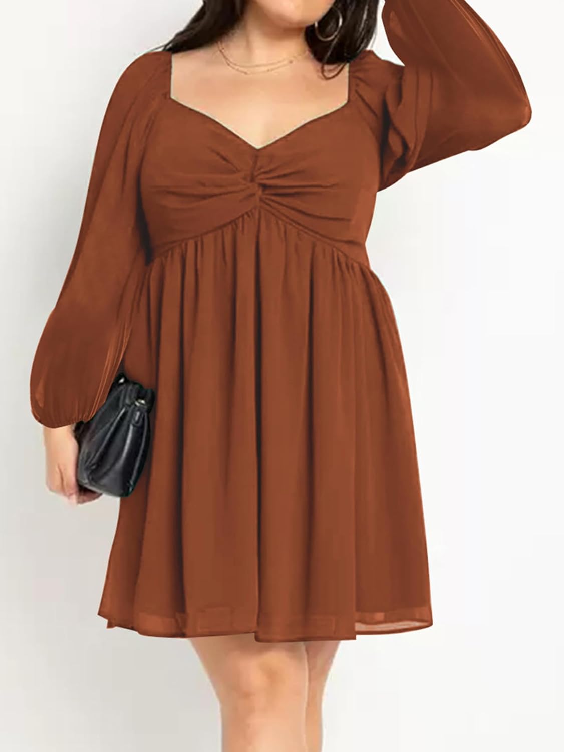 SCOMCHIC Women's Plus Size Puff Long Sleeve Dresses Sweetheart Neckline A Line Short Wedding Guest Cocktail Dress - Image 2