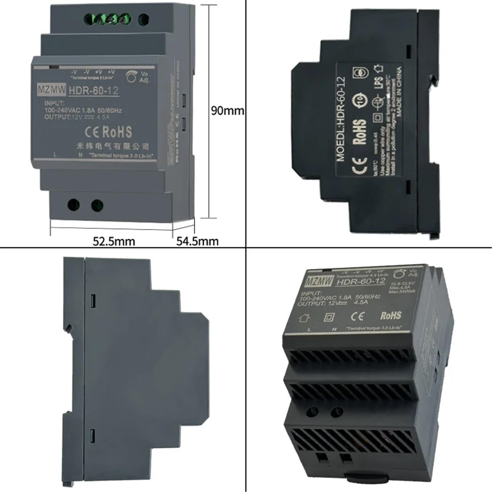 Zasilacz przełączany HDR na szynę DIN, seria 60 W AC na DC, 100-240 V AC, 12 V, 24 V DC, adapter oświetleniowy, transformator przemysłowy (24 V_60 W)