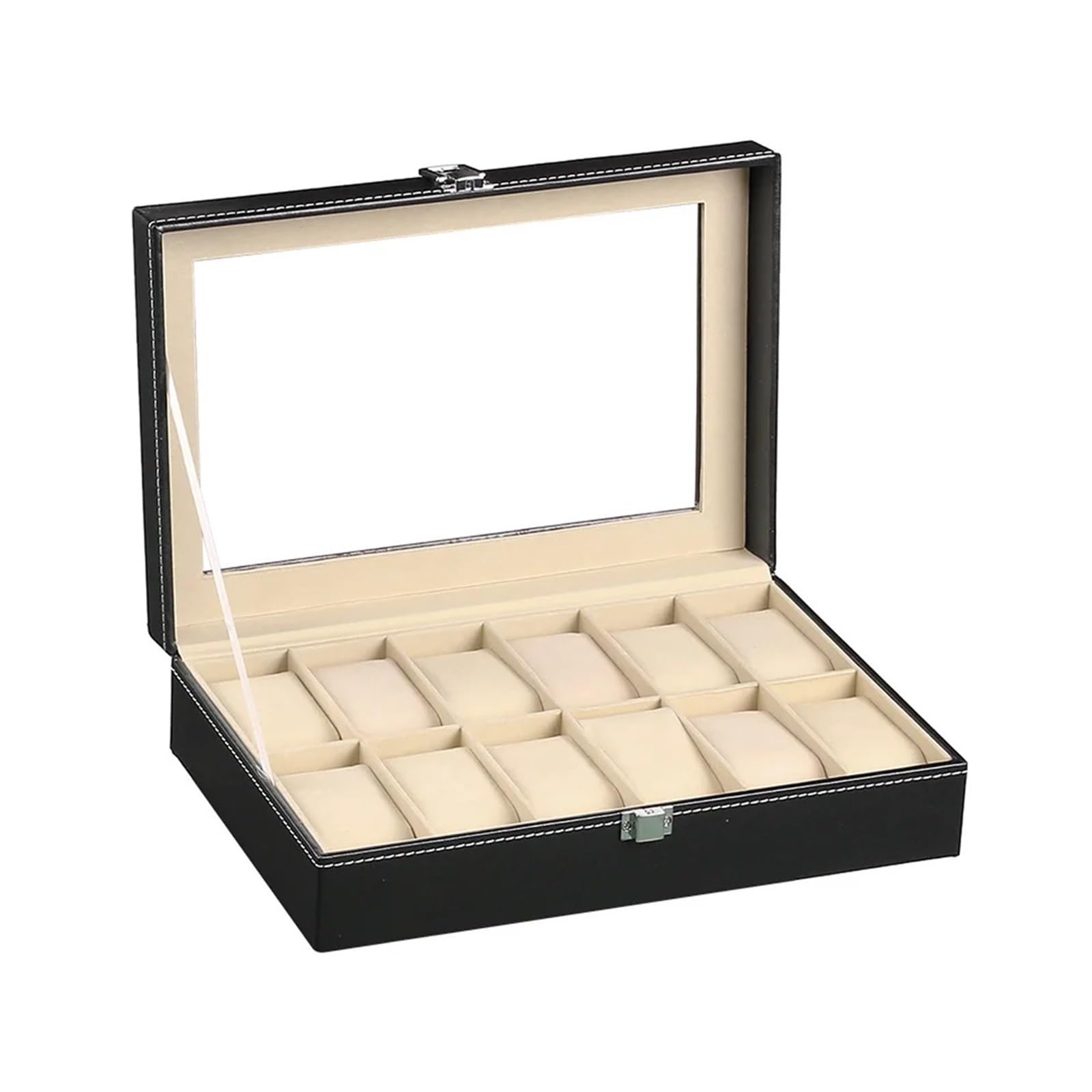 Caja Para Relojes Caja de reloj organizadora de colección de almacenamiento de exhibición de cuero PU for hombres, vitrina de reloj con tapa de vidrio Caja De Reloj Para Hombre Y Mujer(Beige 5 Grids)