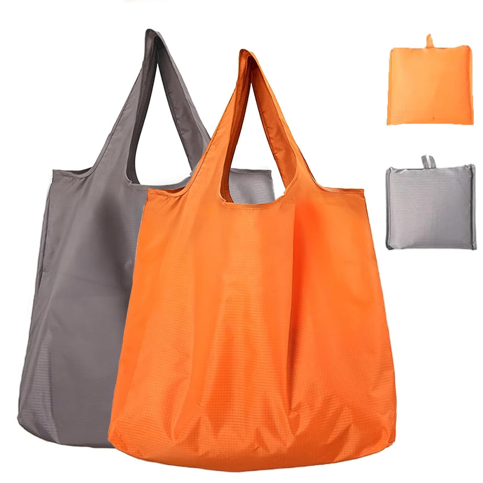 Vsagier Large Foldable Shopping Bag, Waterproof Reusable Grocery Bag Holder,Tote Bags Nylon Bags Heavy Duty, D6-orange+grey, M