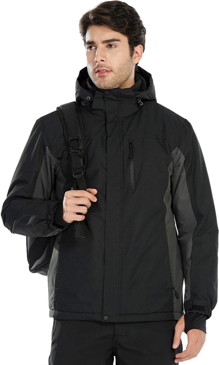 FREE SOLDIER Men's Waterproof Ski Snow Jacket Fleece Lined Warm Winter Rain Jacket with Hood Fully Taped Seams : Clothing