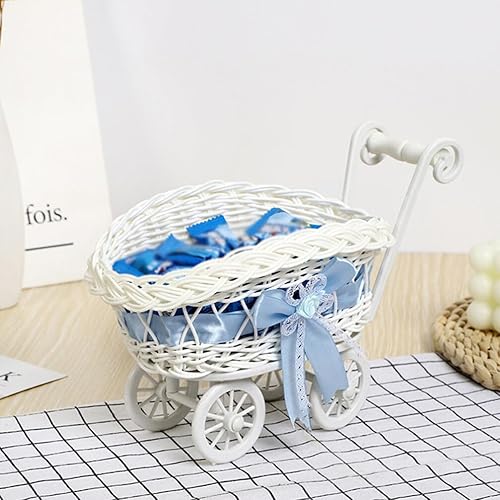 Miniatura 3 de Decoración de alimentos 2 piezas de mimbre para cochecito de bebé, cochecito de bebé, cesta de flores tejida para baby shower, centro de mesa,