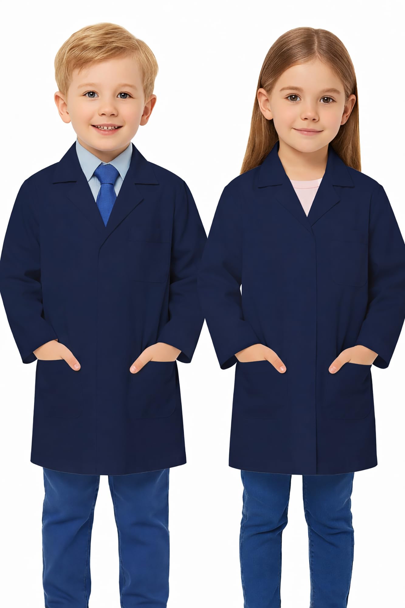 Ibex Unisex Kids Navy Blue Polycotton Kids Lab Coat – Scientist Costume, Doctor Outfit, Dress For Children, 29W 8-10 Years