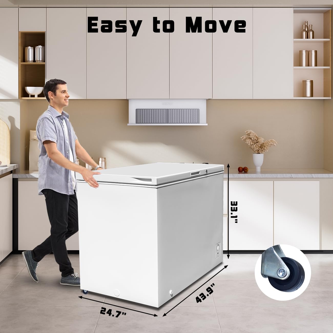 Smeta Chest Freezer 10.5 Cubic Feet, Deep Freezer, Garage Ready With 3 Basket, Low Noise, Adjustable Thermostat, Energy Saving With 4 Wheels, Kitchen, Office, Meat, House, White on Fridge.com - View 3