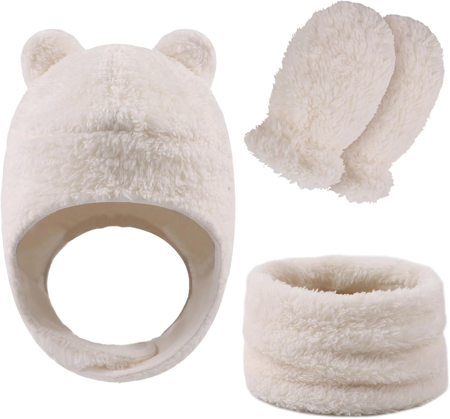 Fleece Baby Hat Scarf Mitten Set Winter Toddler Beanie Warm Mittens Infant Scarves Ears Earflap Hats for Baby Boys Girls