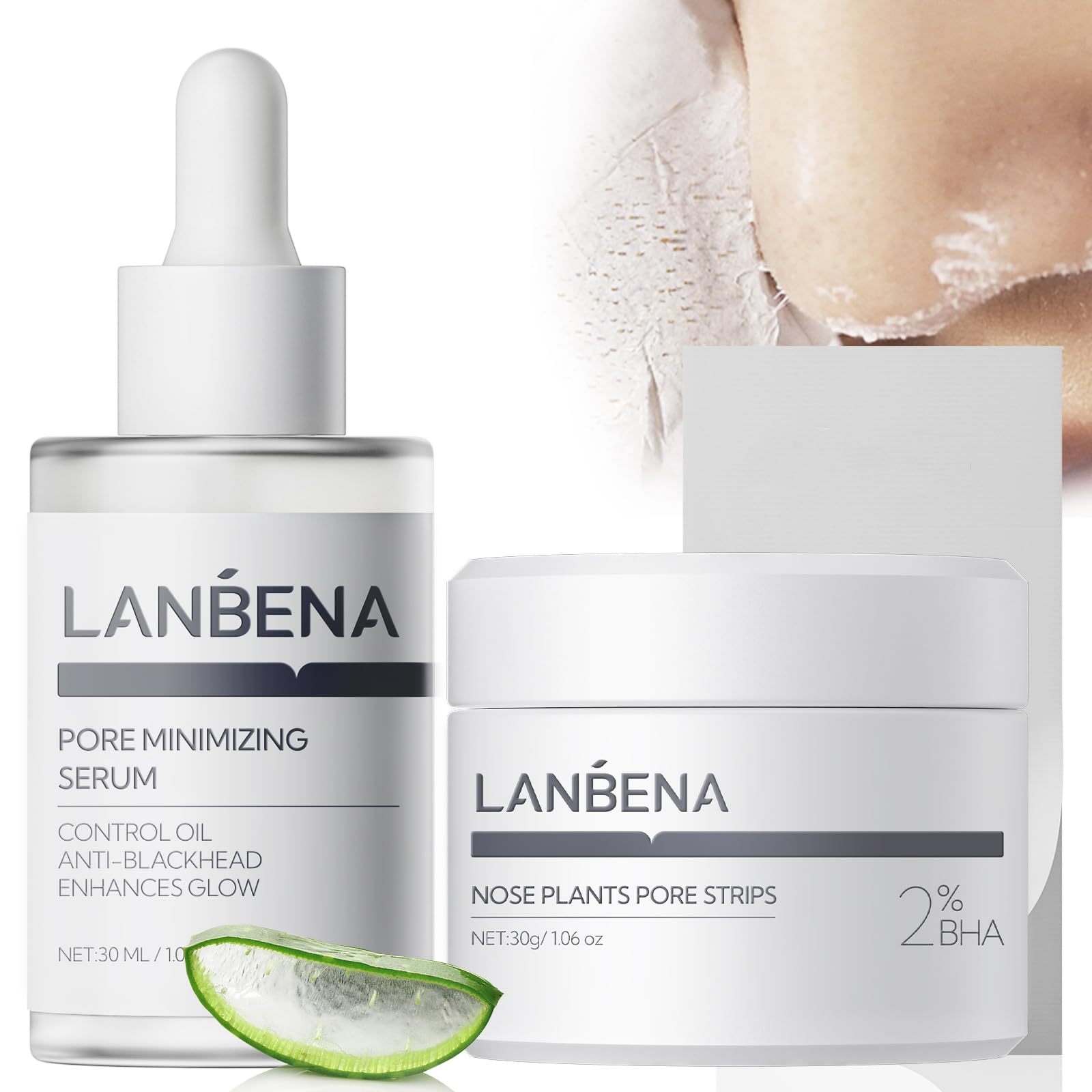 LANBENA Kit 3 en 1 para eliminar puntos negros, 30 g, serum para poros de 30 ml + tiras de papel para eliminar puntos negros, minimizador