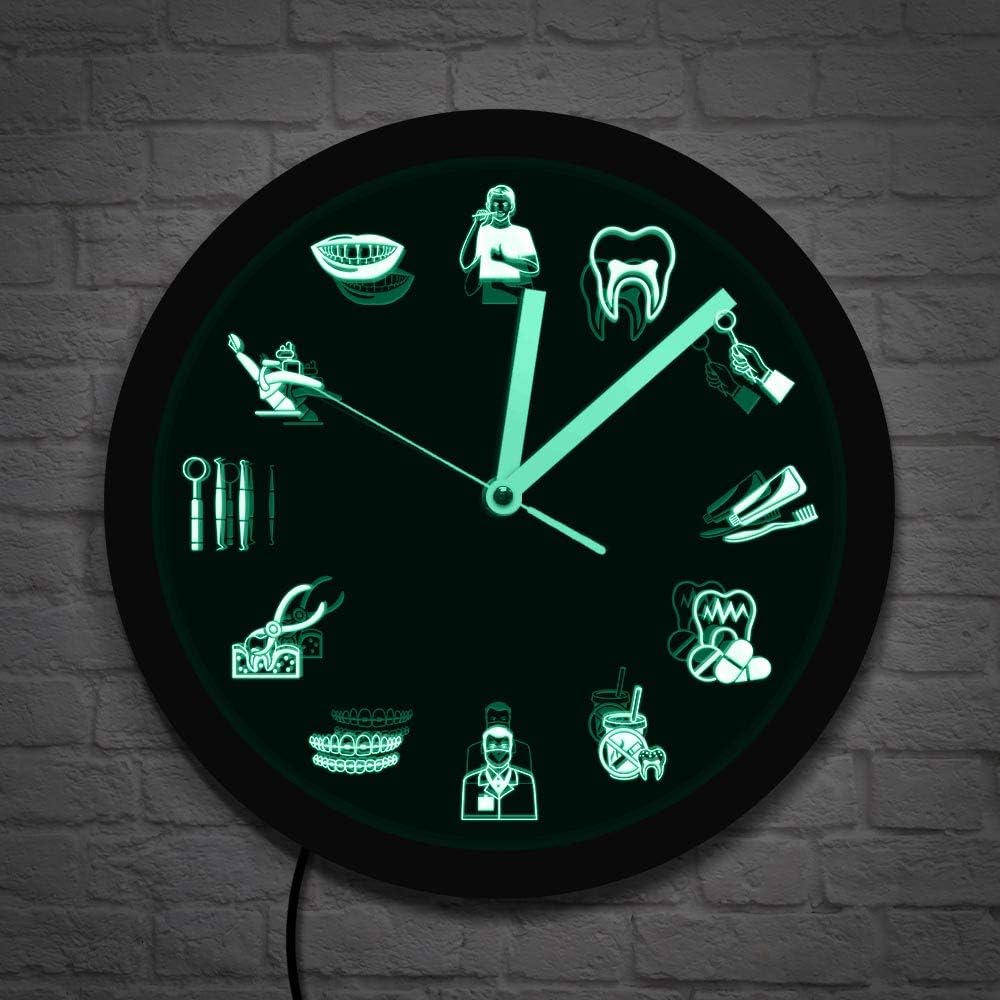 The Geeky Days Dentist Dental Clinic Neon Wall Clock Sign Tooth Dental Office Hygienist LED Lighting Decor Gift