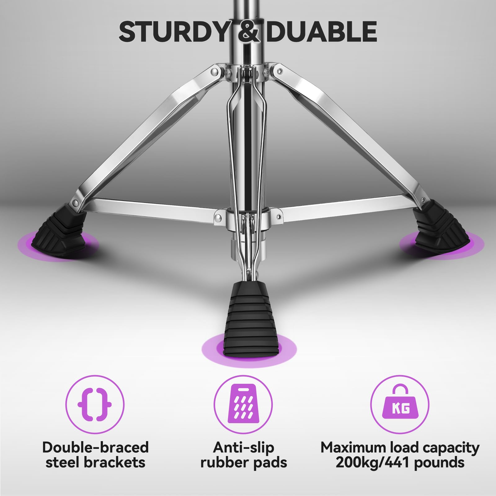 Drum Throne con schienale imbottito sedia per tamburo idraulico regolabile in altezza sgabello per batteria con bassi stabili Comodo sedile per batteria in memory foam per batteristi adulti