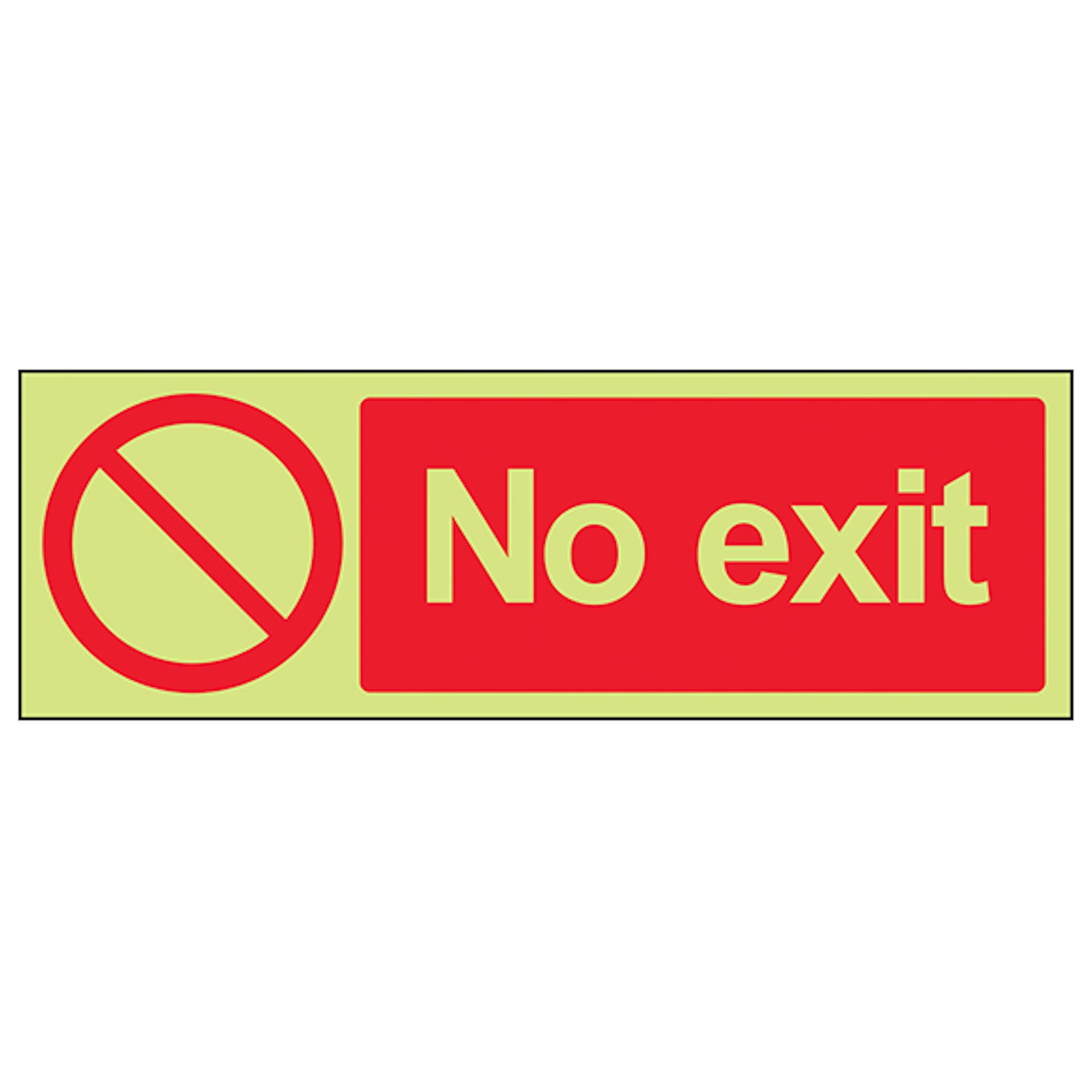 V Safety GITD No Exit 300 x 100 mm - Glow In The Dark Self Adhesive Vinyl Safety Sign