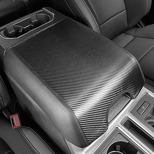 Funda para reposabrazos de automóvil, de fibra de carbono, de cuero negro, para consola central para Ford F-150 2017-2019