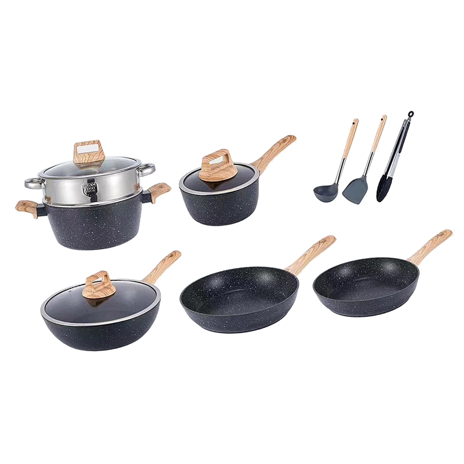 Yosoo Health Gear Zestaw naczyń Kuchennych, Aluminiowe Garnki z powłoką nieprzywierającą Zestaw Patelni z Patelnią Rondelki Patelnia do Smażenia z pokrywką, Równomierne Ogrzewanie do Gotowania w