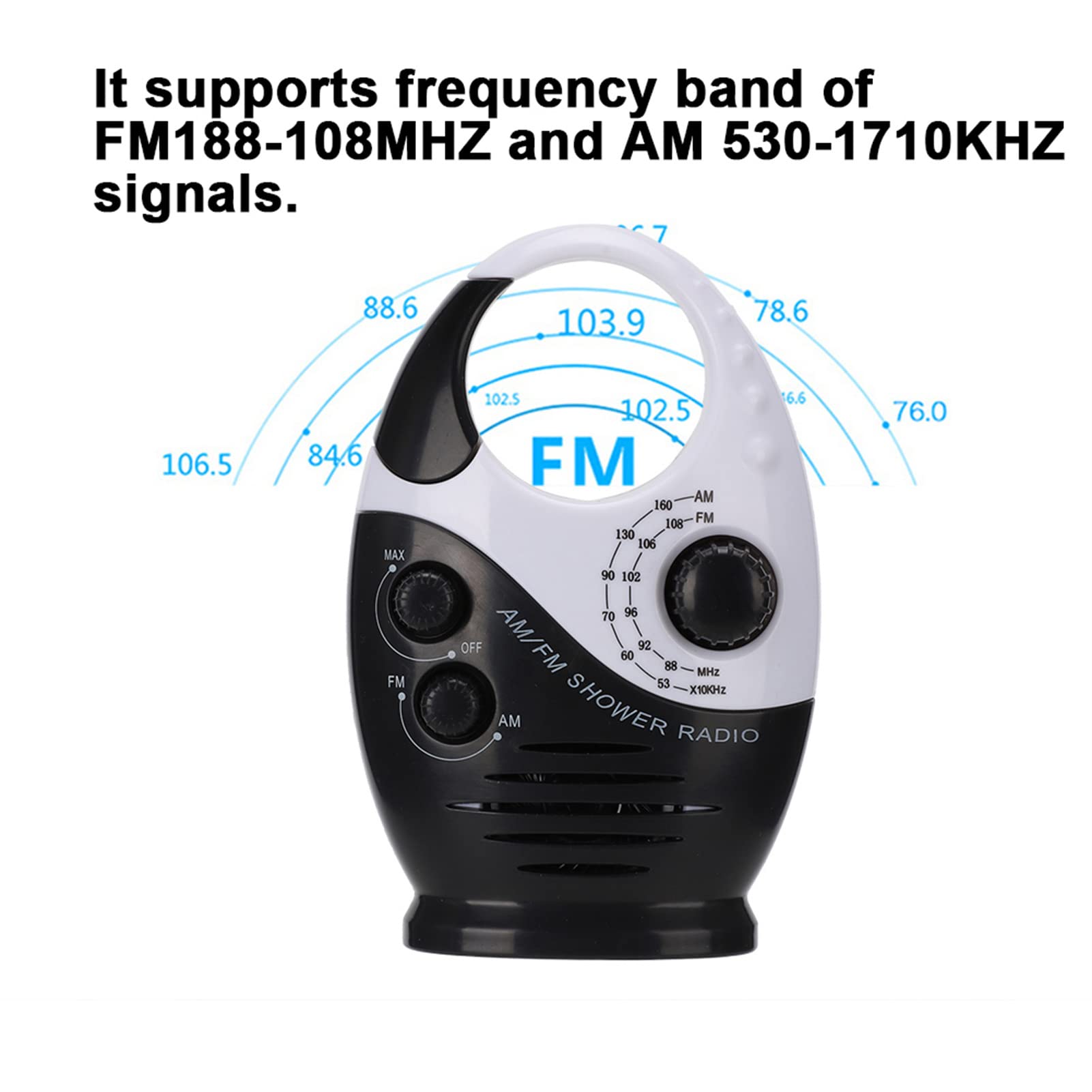 SYH&AQYE Radio de Douche étanche, Volume Réglable, Haut Parleur AM FM avec Poignée Supérieure, Haut parleurs de Douche de Salle de Bain, Radio sans Fil pour Salle de Bain, Kayak, Plage, Cadeaux
