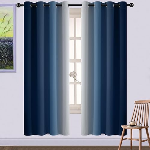 Yakamok - Cortinas blackout con color degradado, poliéster grueso, aislamiento térmico y ojales para sala y dormitorio
