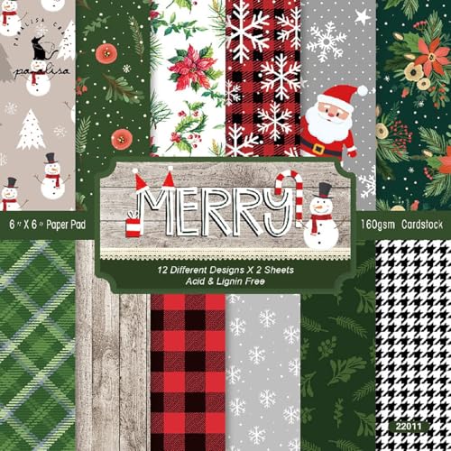 Papel Origami Natal 24 peças papel Scrapbooking 15,2 x 15,2 cm origami Natal para álbuns de recortes, decoração de álbuns de fotos, fazer cartões (A)