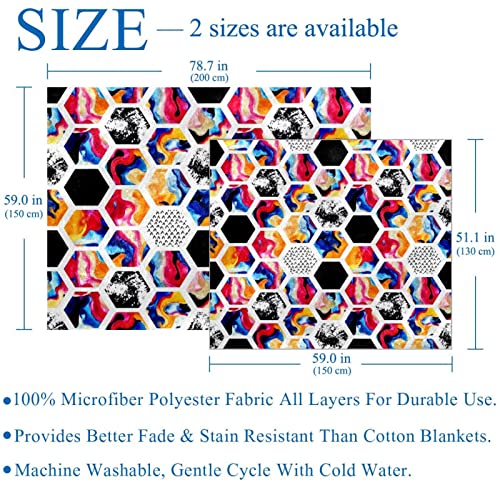 Couverture microfibre haut de gamme motif hexagone abstrait 150x130 - 4
