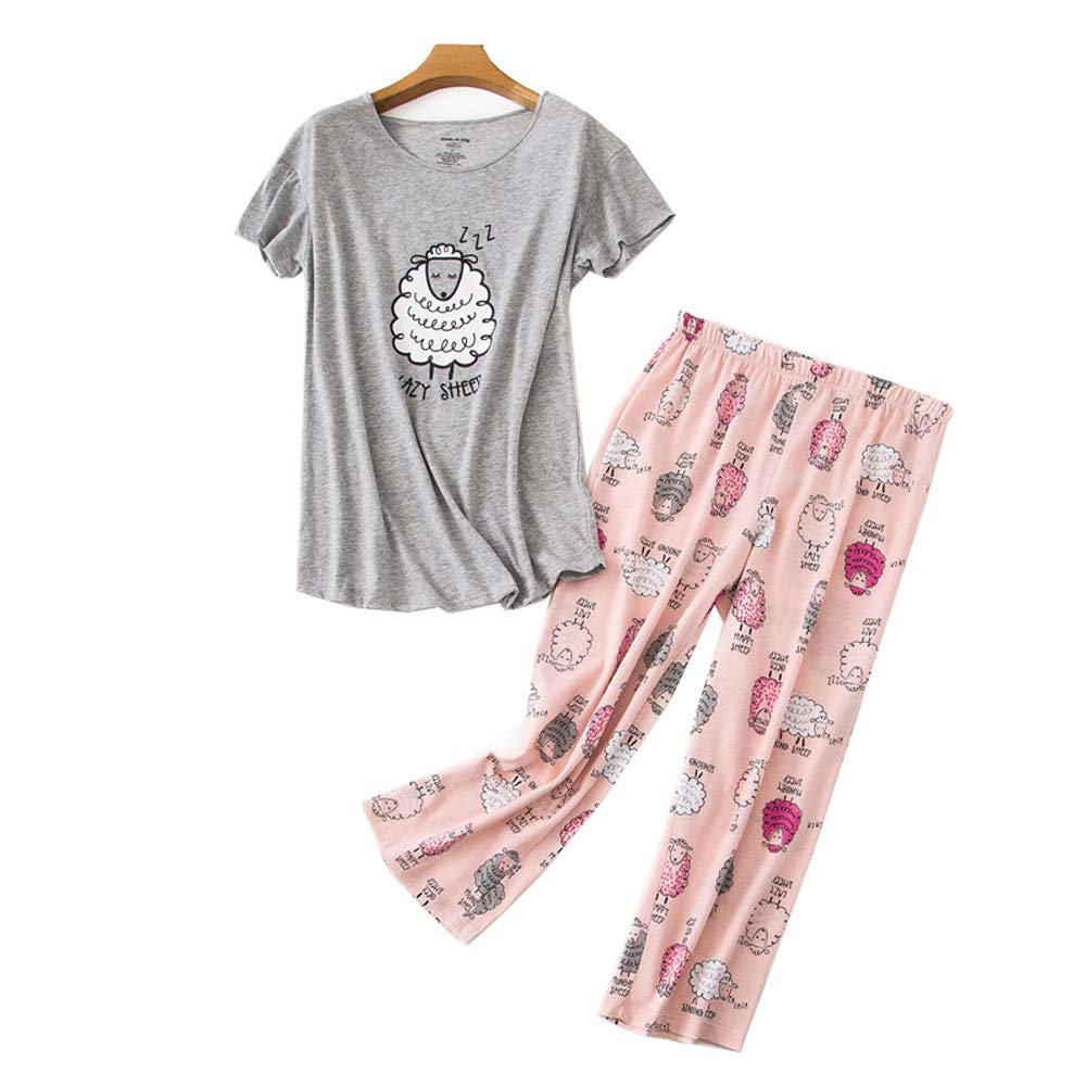 GTLYWomen Pajama Set Plus Size Pj Sets Tops with Capri Pants Cotton Sleepwear Casual and Fun Prints Pajama Sets