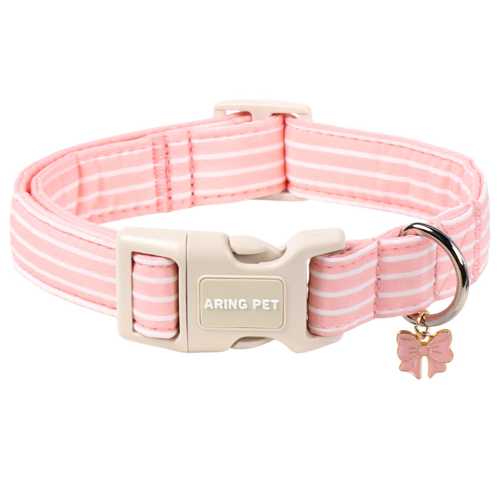 ARING PET Stripe Dog Collar, Cute Summer Pink Stripe Pet Collars with Bow Charm for Puppy Small Medium Large Boy Girl Dogs, for Daily Outdoor Walking Beach Stroll-S — image 1