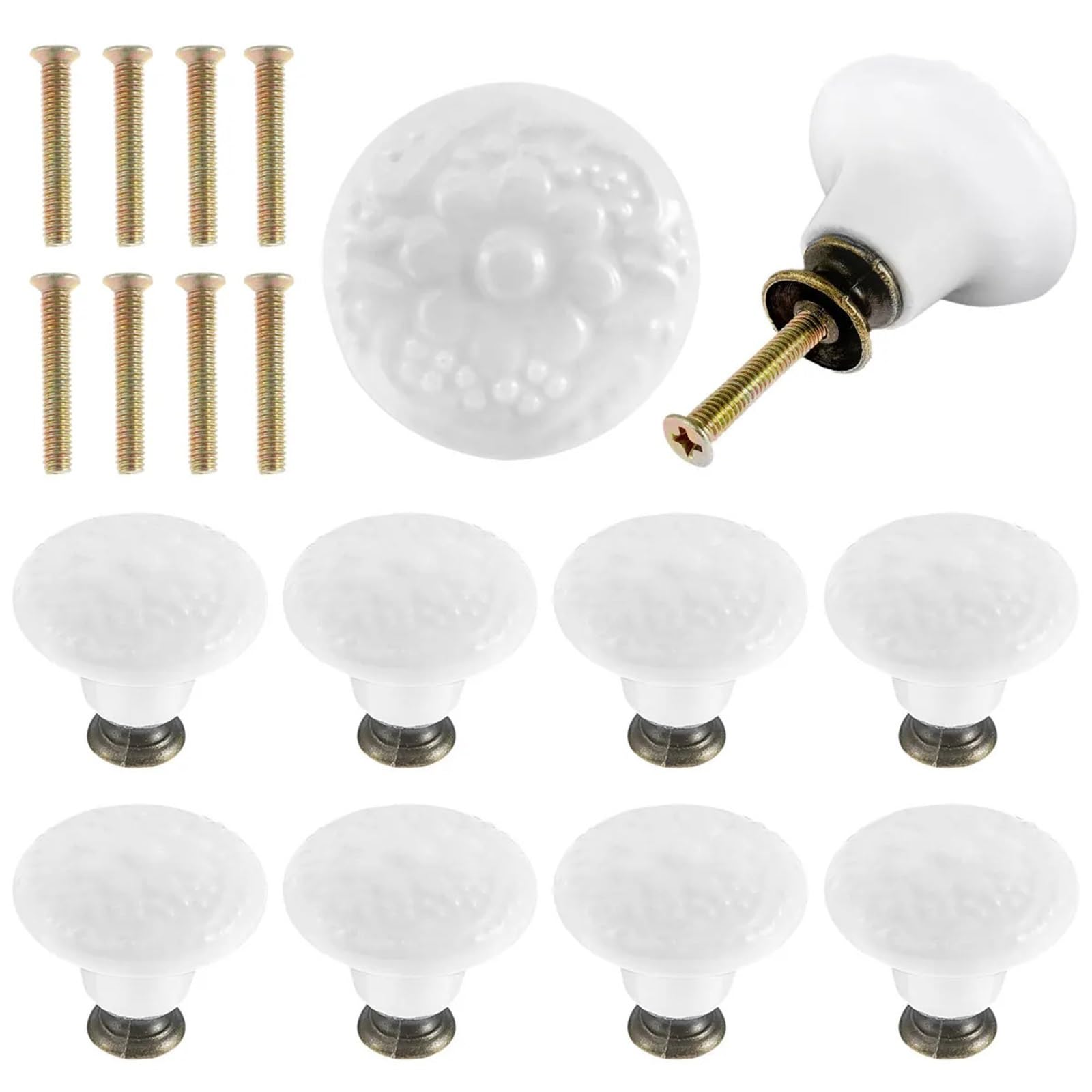 bogniga Handles 20 Pcs Drawer Pull Handles Vintage Ceramic Round Knobs for Closet Cupboard Wardrobe Dresser(White)