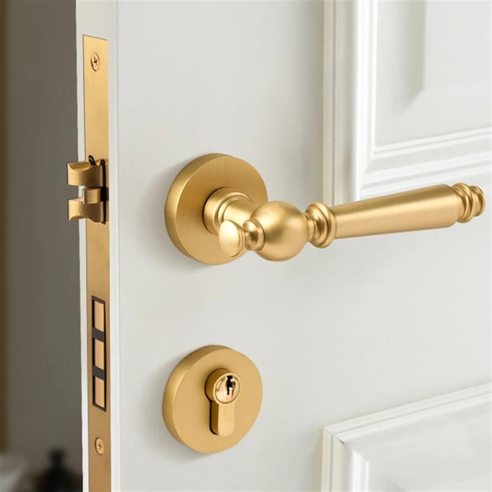 Serrure de porte en cuivre avec poignée laiton pour décoration maison