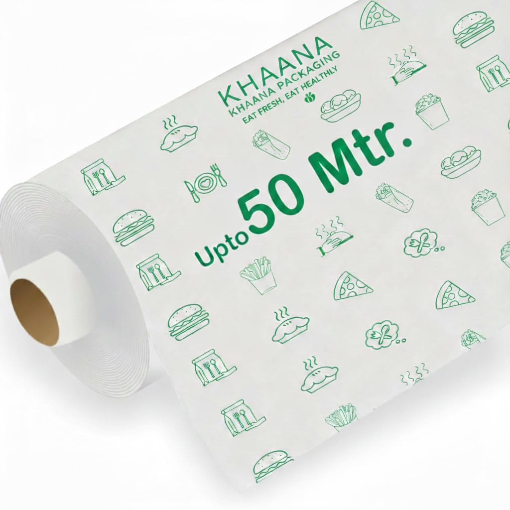 KHAANA PACKAGING Food Wrapping Paper Roll 1/2 kg (500g) - Premium Non-Stick Butter Wrapping, Re-Heatable Non Stick Paper, Parchment Paper (Pack of 1)