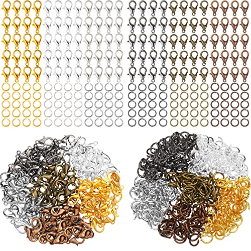 600 Pieces Lobster Clasps and Open Jump Rings Set Lobster Claw Clasps and Closures for Jewelry Making and Bracelets Bracelet Hooks Jewelry Clips(Multiple Colors)