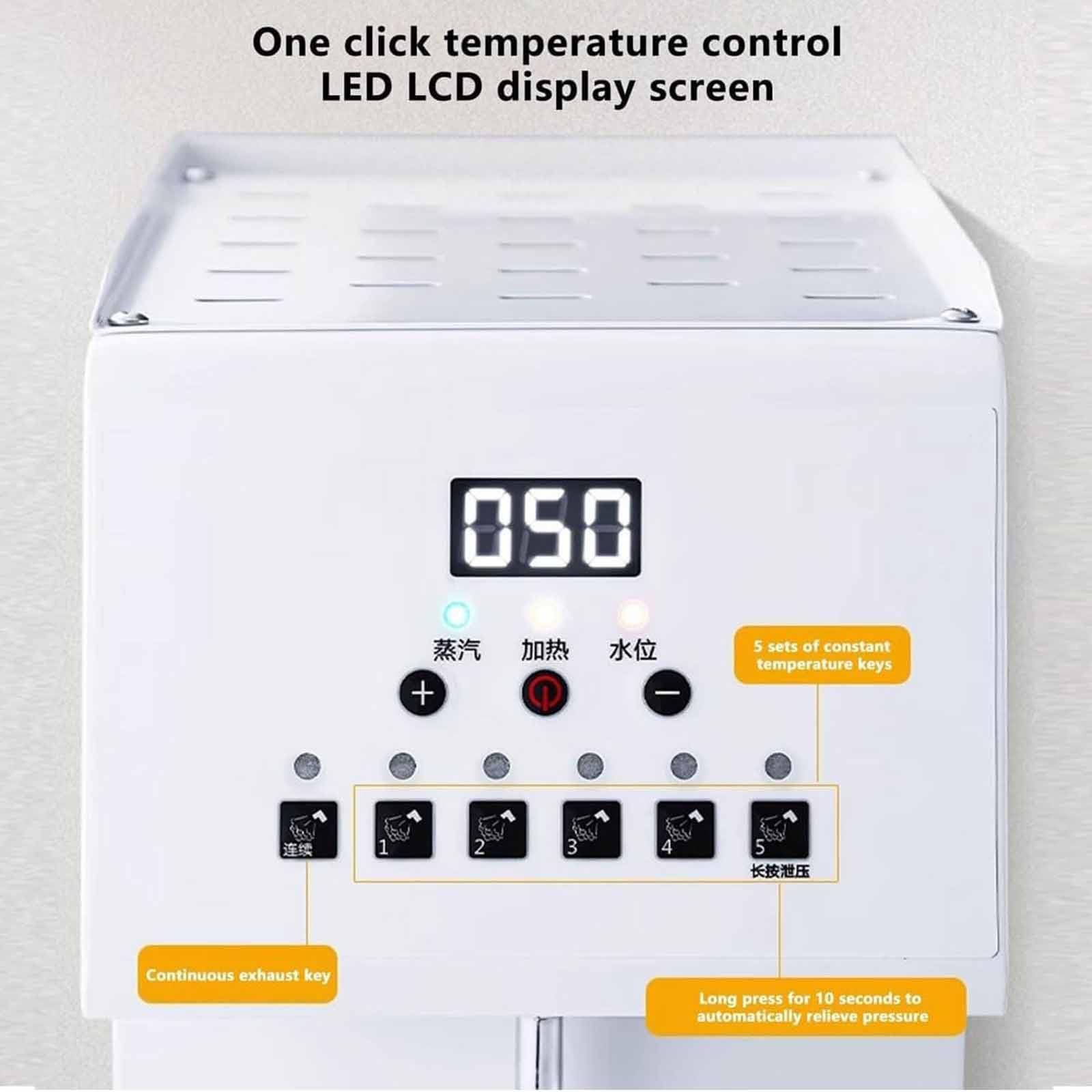Espumador de leche eléctrico comercial de 2500 W, con vapor, tanque de 6 L, acero inoxidable 304, 5 ajustes de temperatura preestablecidos, pantalla LED para latte y capuchino, protección co