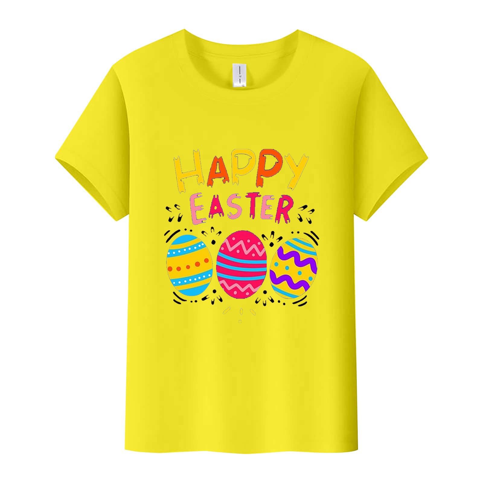 AMDOLE Disfraz de Pascua para adultos, con estampado de huevos de Pascua, cuello redondo, manga corta, camiseta de Pascua para mujer