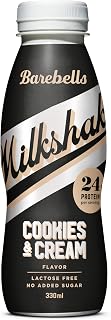 Barebells Milkshake Cookies and Cream 330ml Single Bottle, Ready to Drink Protein Milkshake, No Added Sugar, Lactose Free, Gluten Free, High Protein Snack Drink